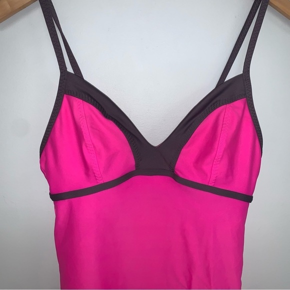 Athleta Tankini Top Women's Size Small Pink Grey Colourblock Swimwear Nylon - Picture 3 of 14